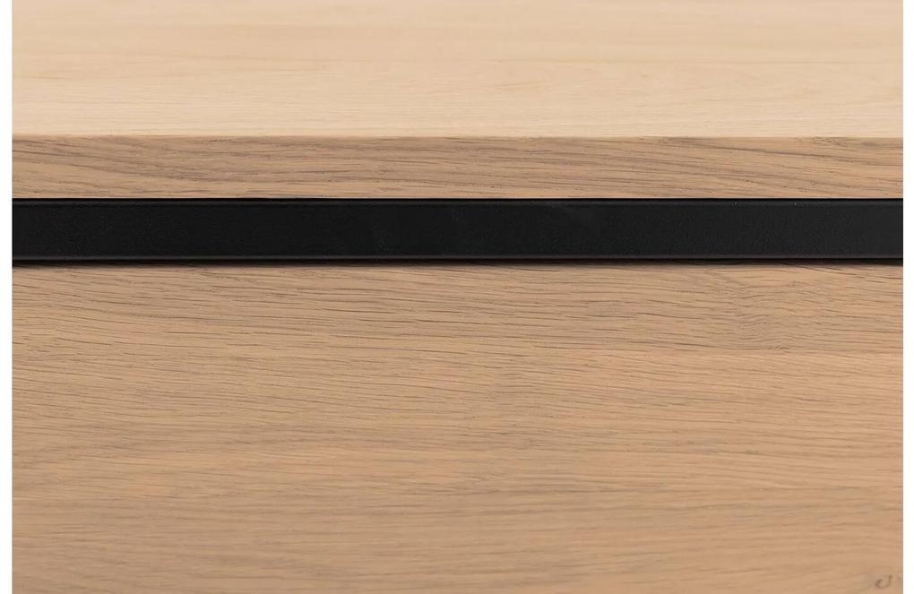 Goossens Nachtkastje Lord, Metaal ral 9005 zwart, met lade en bovenblad massief eik, 40 x 35 x 57 cm hoog