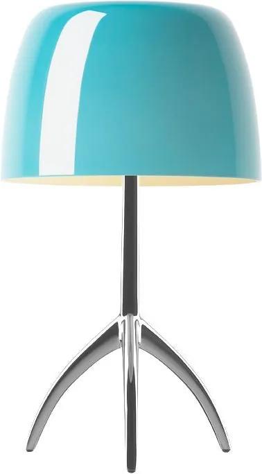 Foscarini Lumiere Piccola tafellamp met aan-/uitschakelaar en aluminium onderstel turquoise