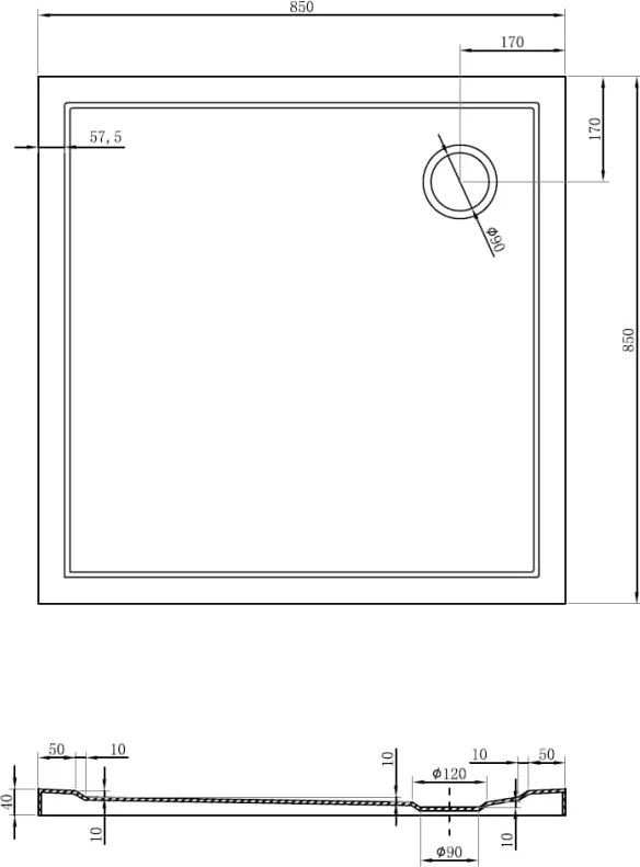 Mexen Flow douchebak vierkant slim 85 x 85 cm, zwart mat - 46S708585