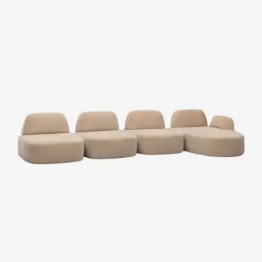 Rechte 4-delige Modulaire Chaise Longue Bank Giorgia Bekleed Chenille Licht Zandbruin - Sklum