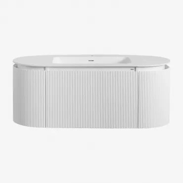 Badmeubelset Van Hout Met Geïntegreerde Wastafel Carsone Wit & Zonder Extra Eenheid & Spiegelloze & Zonder Kraan - Sklum