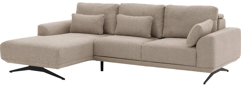 Goossens Excellent Bank Princess Met Elektrisch Uitschuifbaar Zitvlak beige, stof, 3-zits, elegant chic met chaise longue links