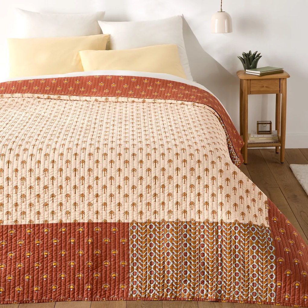 Patchwork bedrukte kantha sprei, gewassen katoen, NIZAR