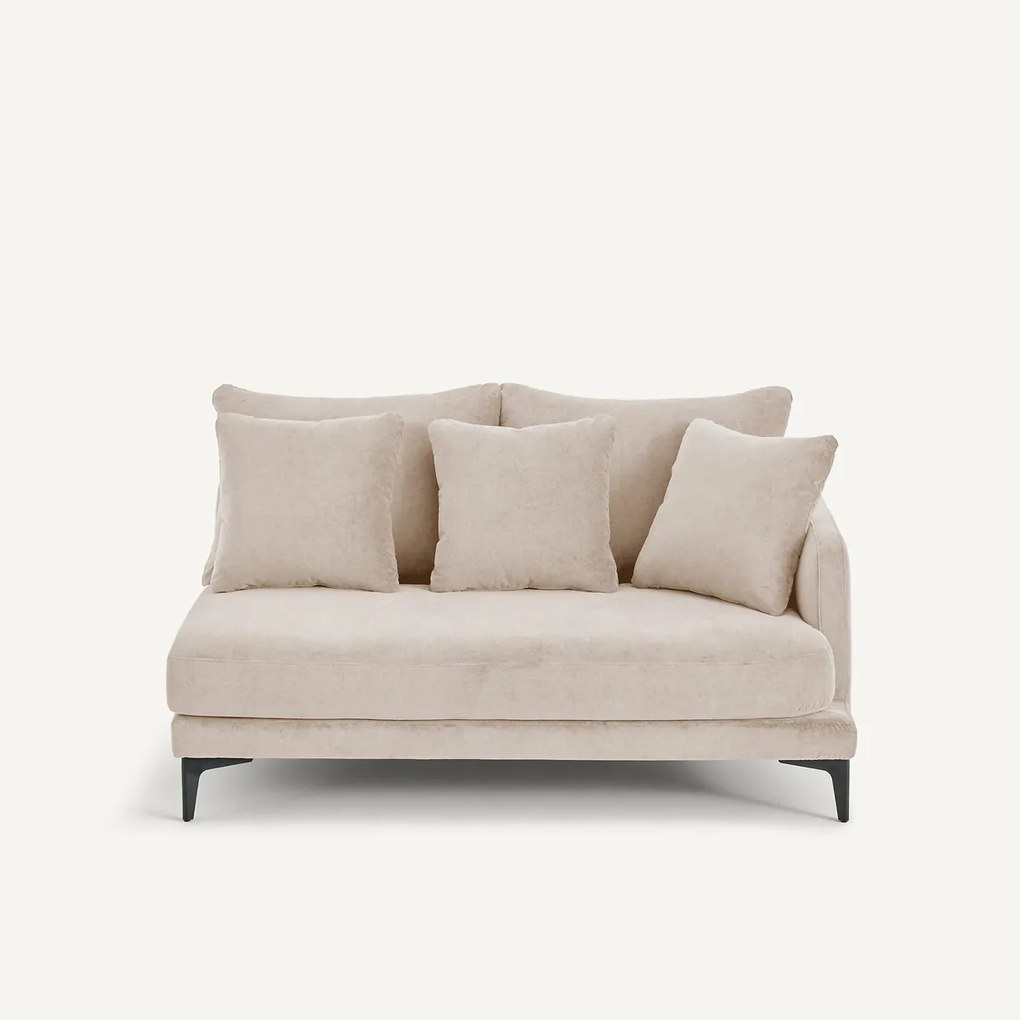 Halve bank in stone-kleurig fluweel, 2-zit, MODERNISTE