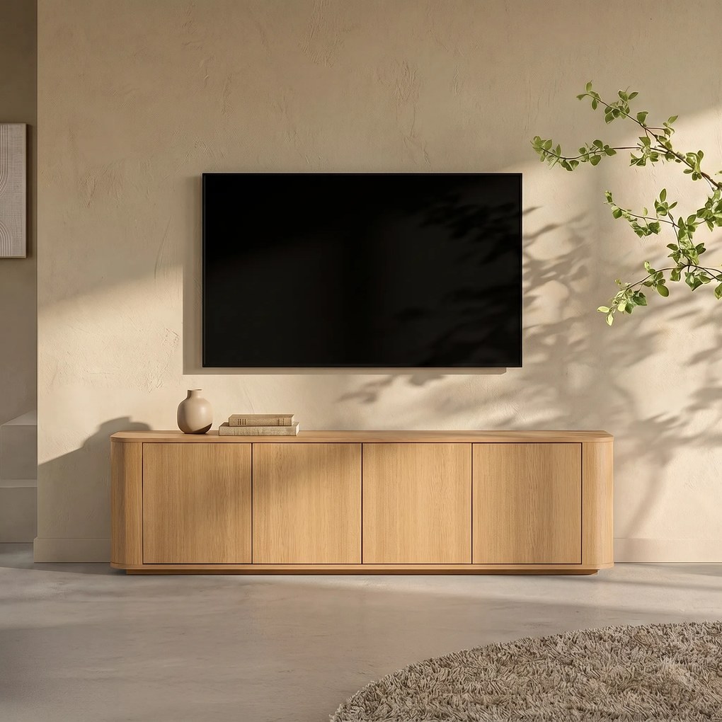 Eiken Tv-meubel Met Ronde Hoeken - 180x40x50cm.