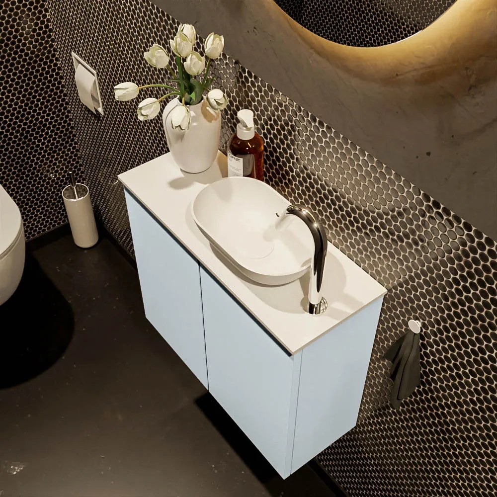 Mondiaz Fowy toiletmeubel 60cm clay met witte waskom rechts en kraangat