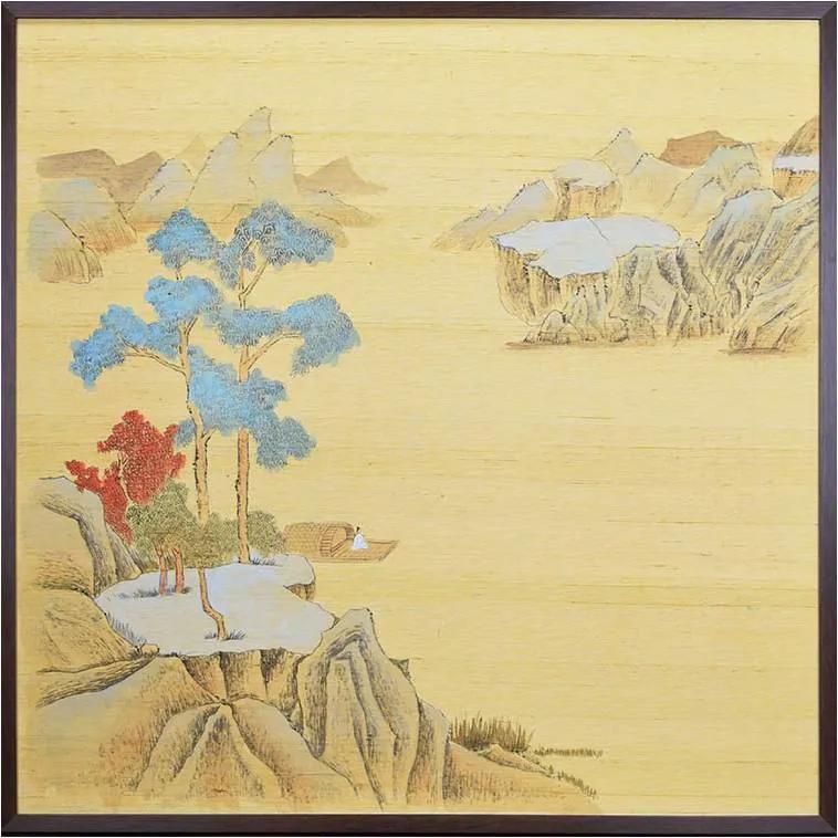 Fine Asianliving Oosters Schilderij Beschilderde Landschap op Puur Zijde 910x910mm