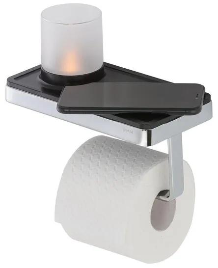 Geesa Frame Toiletrolhouder met planchet en (LED licht)houder Zwart / Chroom 918889-02-06