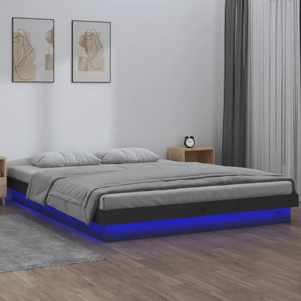 vidaXL Bedframe LED massief hout grijs 120x190 cm 4FT Small Double