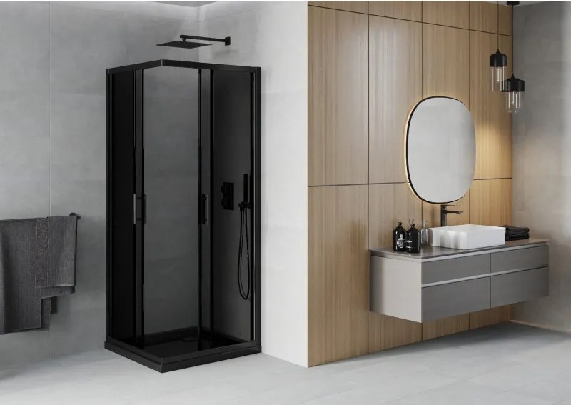 Mexen Rio vierkante douchecabine 80 x 80 cm, grafiet, zwart + Flat douchebak, zwart - 860-080-080-70-40-4070B