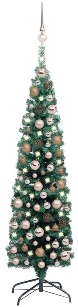 vidaXL Kunstkerstboom met LED's en kerstballen smal 150 cm groen