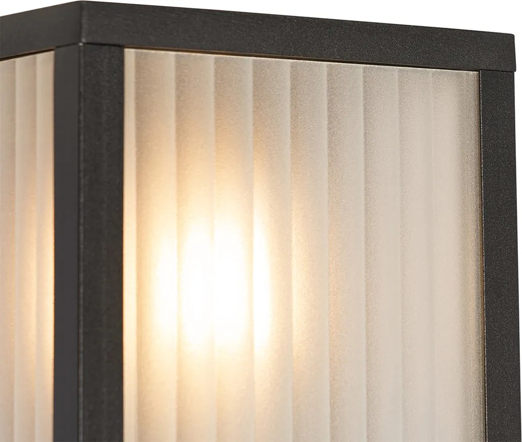 Buiten wandlamp zwart met ribbel glas 2-lichts IP44 - Charlois