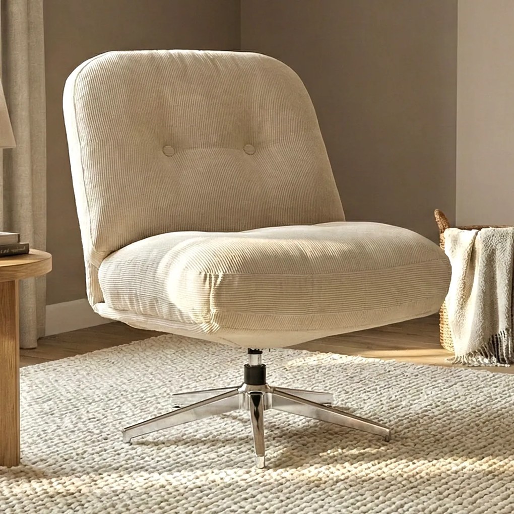 Retro Draaifauteuil Ribstof Creme