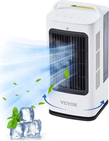 VEVOR draagbare airconditioner, 4-in-1 verdamperluchtkoeler, 3-snelheden mini-airconditioner met slimme timer van 0-7 uur, watertank van 1700 ml, 7-kleuren licht, bureau-aircoventilator voor slaapkamer en kantoor