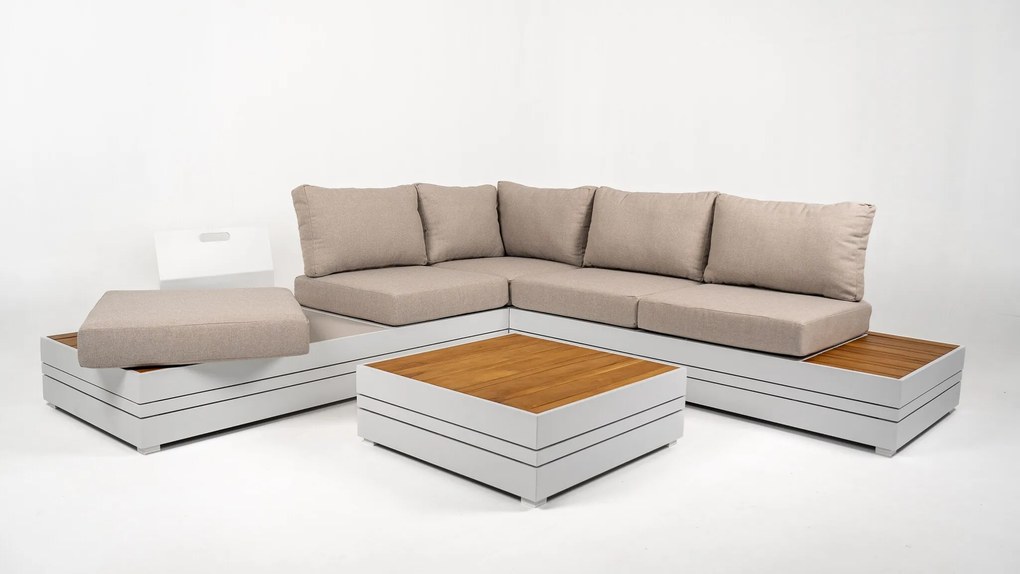 DATHO OUTDOOR Hoek Loungeset - Formentera - Aluminium - Teak - Frost White - Datho Outdoor