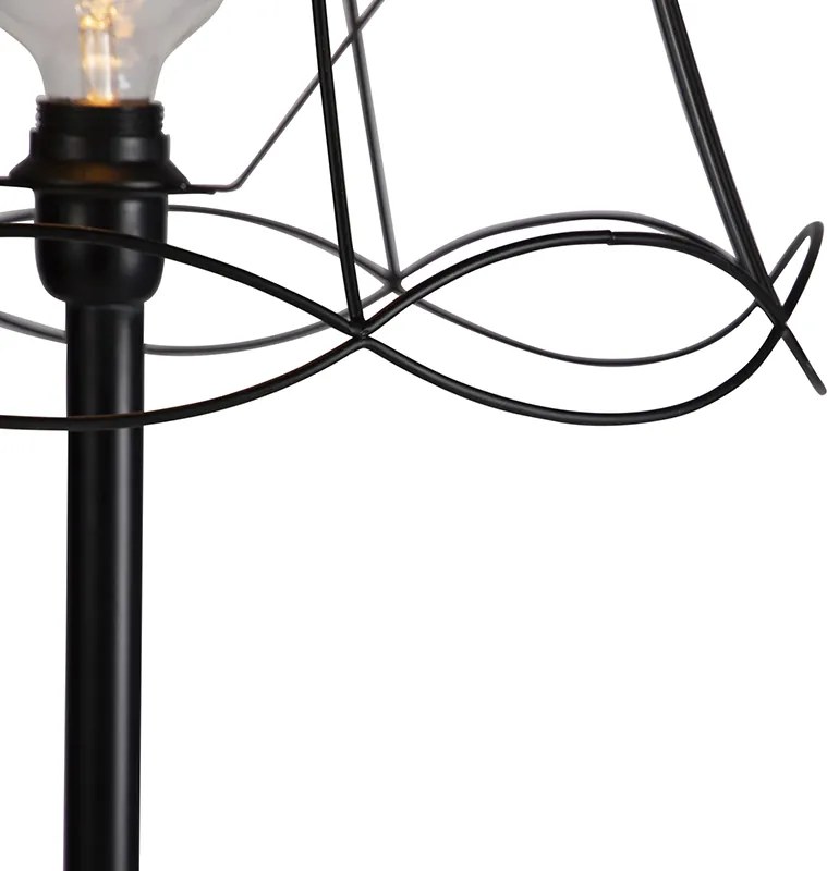 Zwarte vloerlamp met Granny Frame kap zwart 45 cm - Simplo