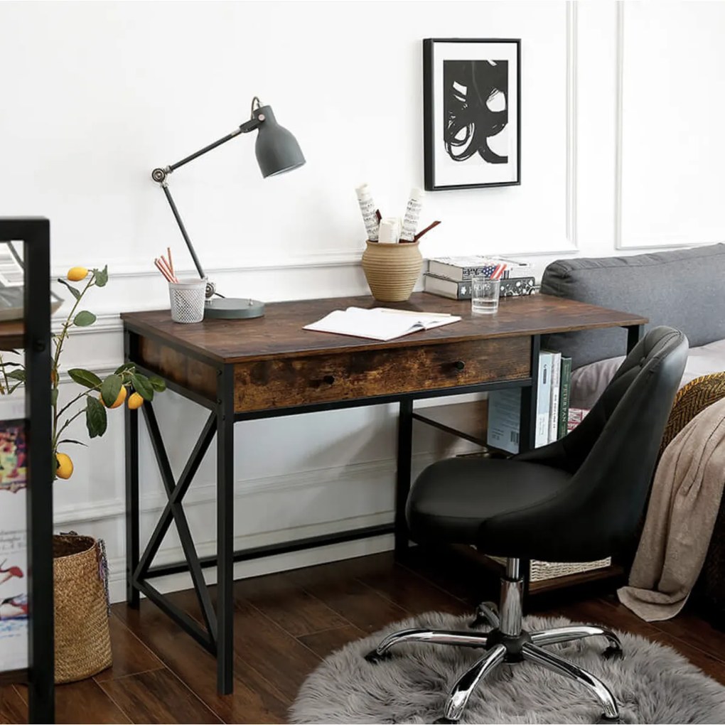 Nancy's Rockefeller Cross 2 Bureau - Industriële Werktafel - Vintage Tafel - Bureaus - Industrieel - 115 x 60 x 76 cm