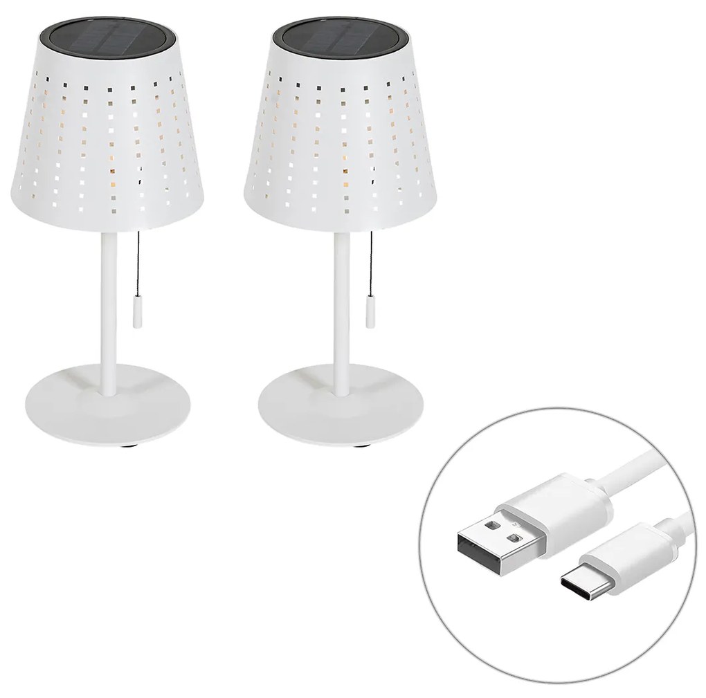 Set van 2 tafellampen wit incl. LED 3-staps dimbaar oplaadbaar en solar - Ferre
