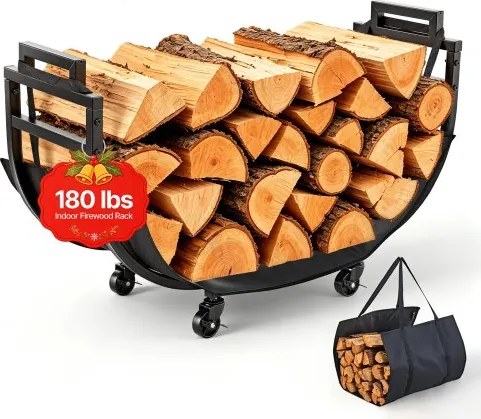 VEVOR Houtrek, Houtblokrek, Houtstandaard, 805 mm, voor open haard en kachel in woonkamer, terras en balkon, stalen constructie, draagvermogen 80 kg, 4 vergrendelbare zwenkwielen, zwart