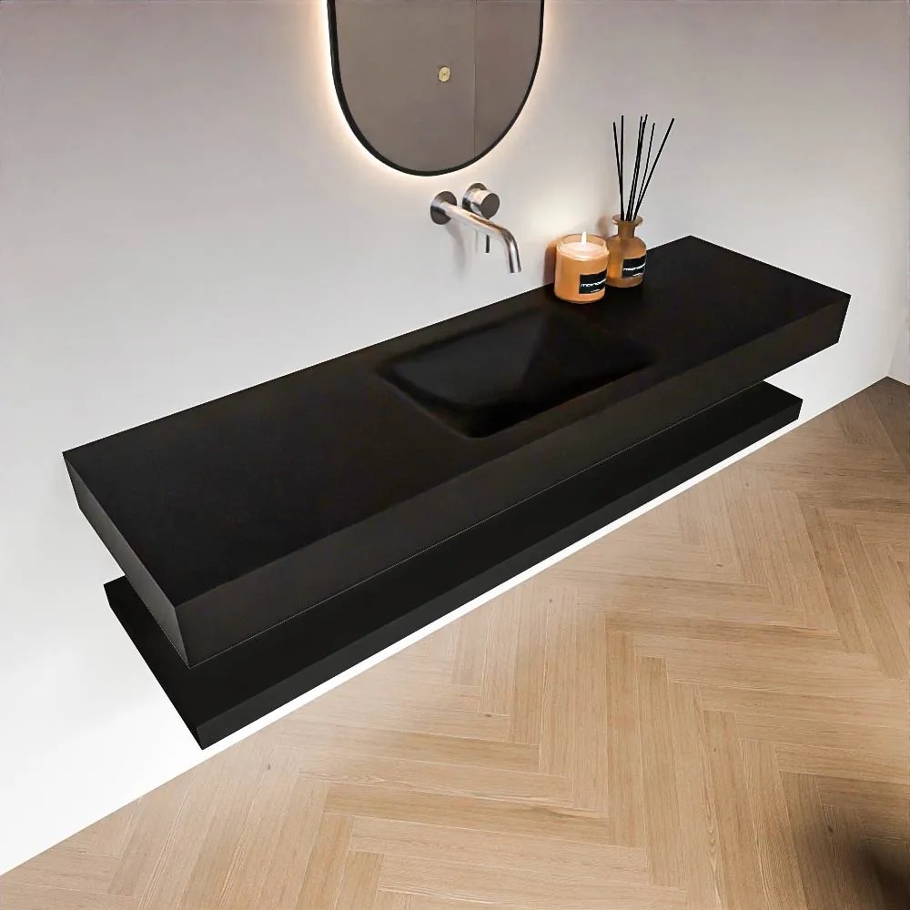 Zaro Alan badmeubel 160cm met planchet urban en vrijhangende wastafel cloud midden zonder kraangat urban