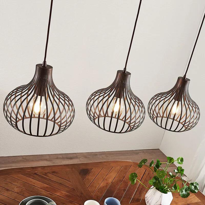 Kooivormige hanglamp Frances, bruin, 3­lamps - lampen-24