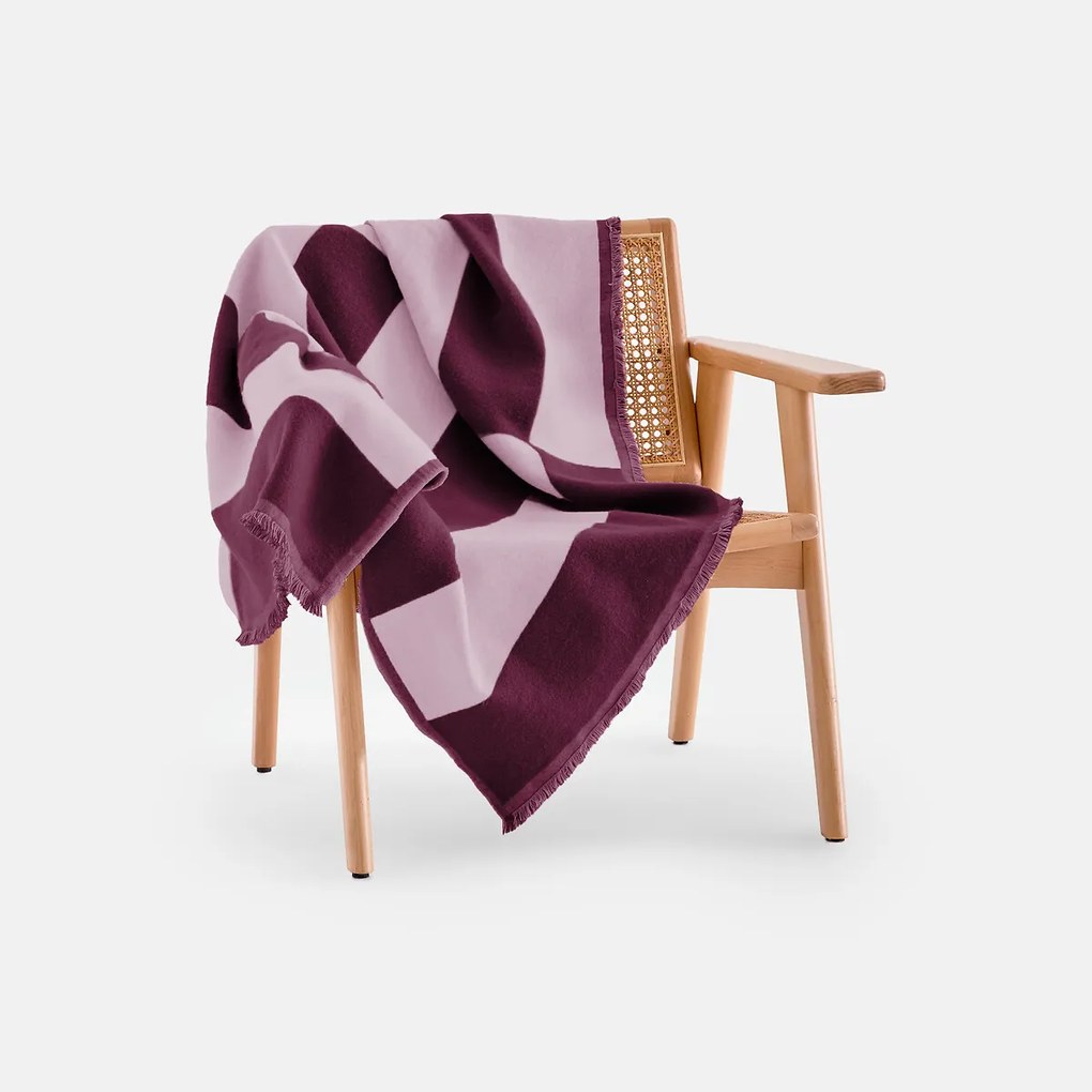 Plaid in jacquard met geometrische strepen en franjes, TABAKA