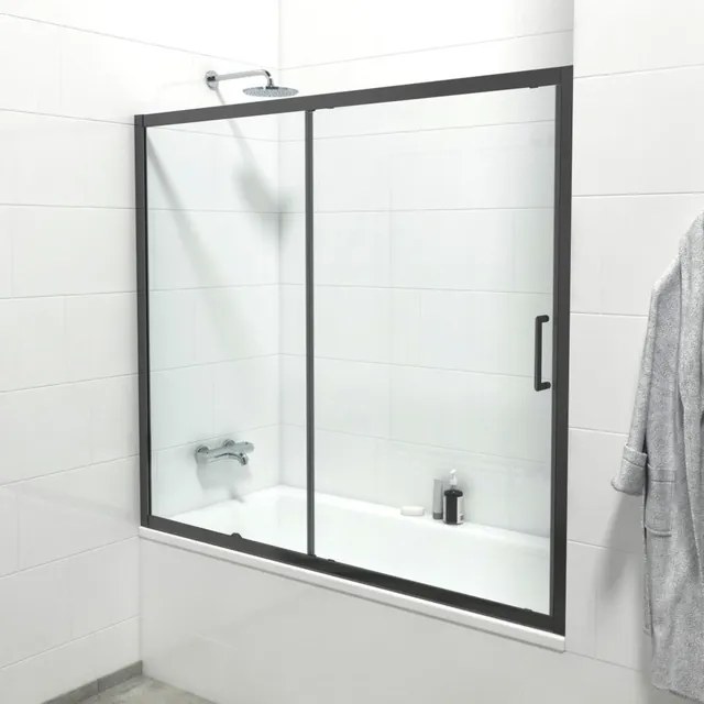 Marenza Slide Quick Fit Badwand - 2 delige schuifdeur - 170x150cm - 6mm veiligheidsglas - anti kalk - mat zwart SAQ6121-170B