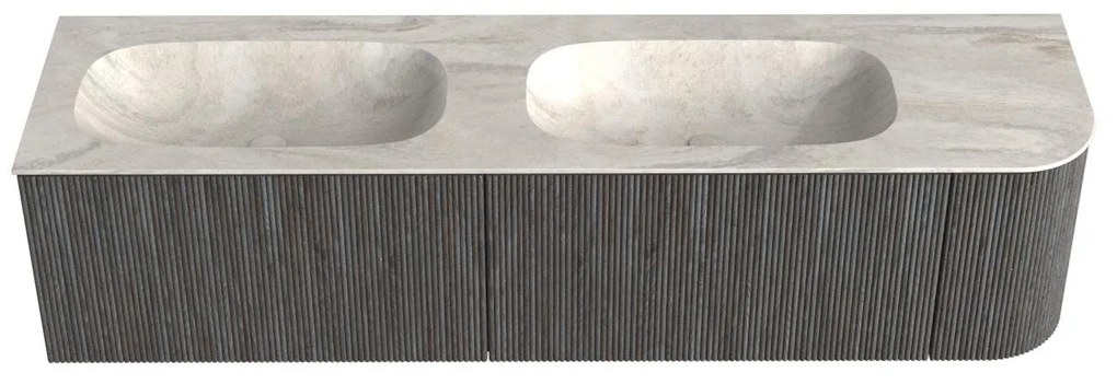Mondiaz Kurve-dlux 175cm badmeubel ronding rechts shadow met 2 lades en 1 deur en wastafel stor small dubbel/links zonder kraangat ostra