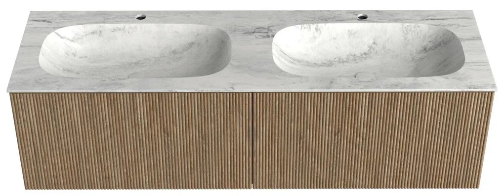 Mondiaz Kurve-dlux 150cm badmeubel dusk met 2 lades en wastafel stor small dubbel 2 kraangaten opalo