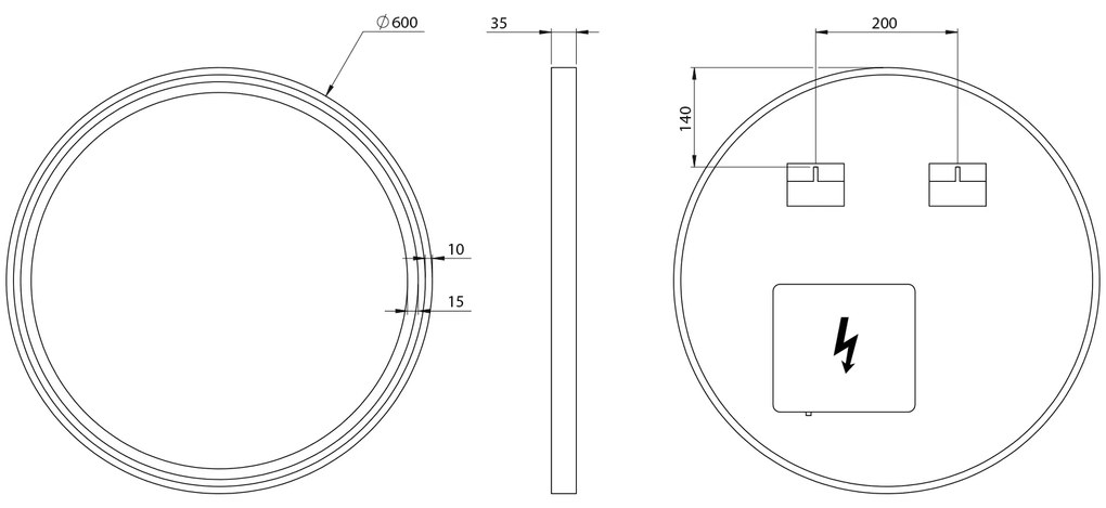 Sapho Kadris ronde spiegel met verlichting 60cm zwart