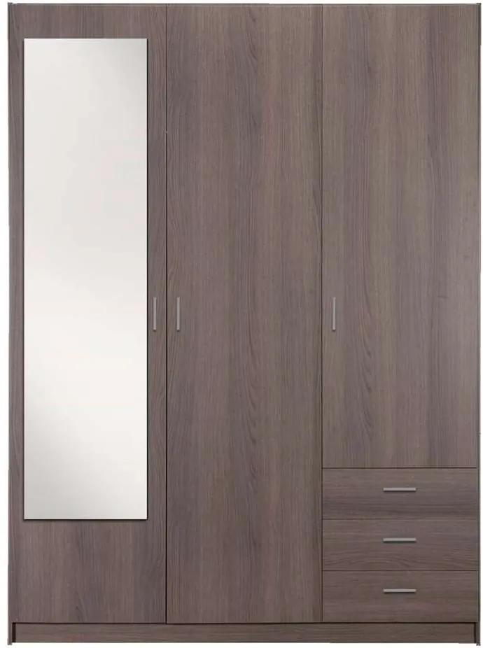 Kledingkast Sprint 3-deurs inclusief spiegel - grijs eiken - 200x148x51 cm - Leen Bakker