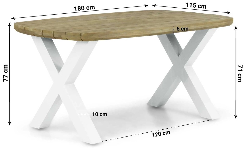 Dining Tuintafel rechthoekig 180 x 115 cm Aluminium/Teak Wit Falcon/Cardiff