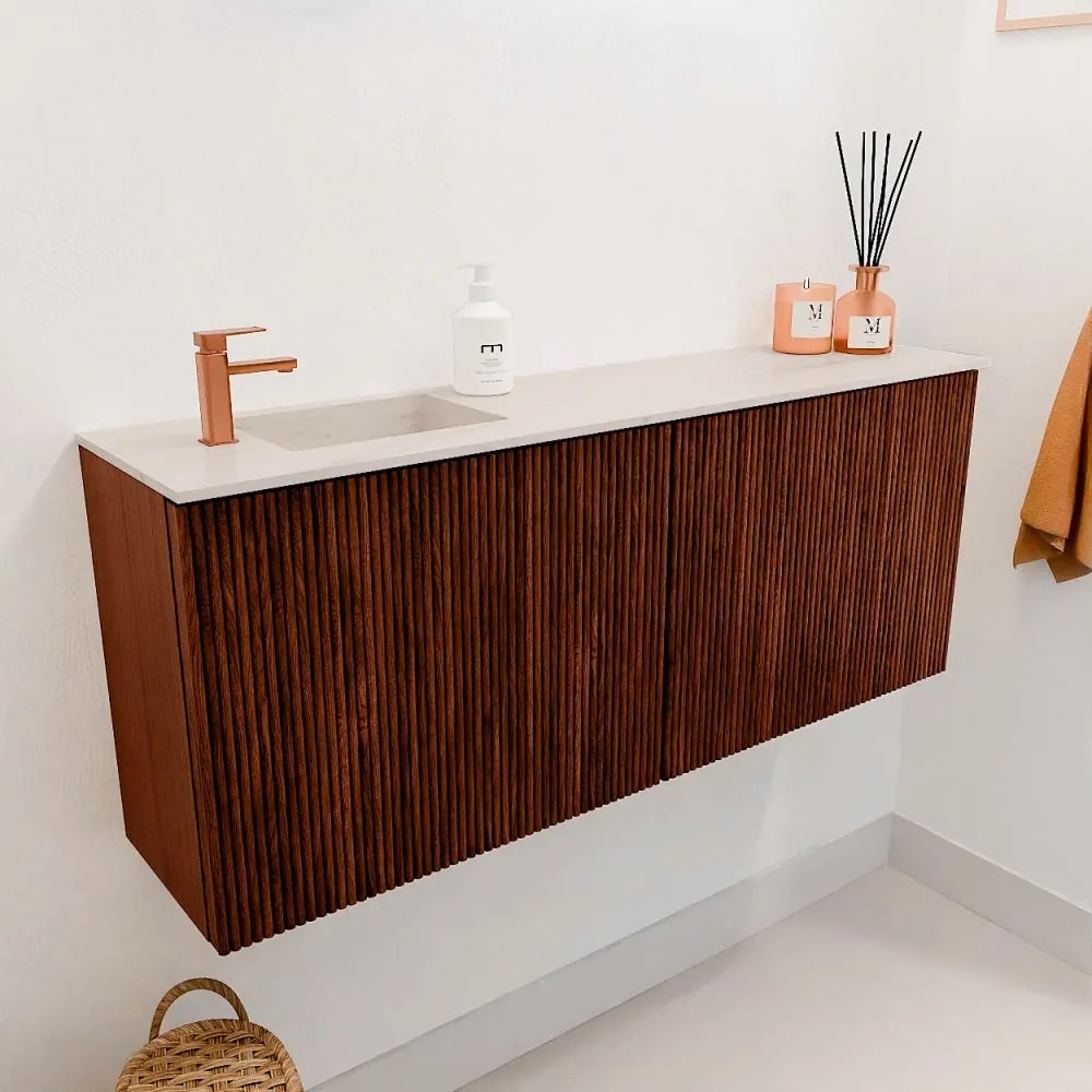 Mondiaz Joya DLux 100cm toiletmeubel ruby met wastafel faye links 1 kraangat meli