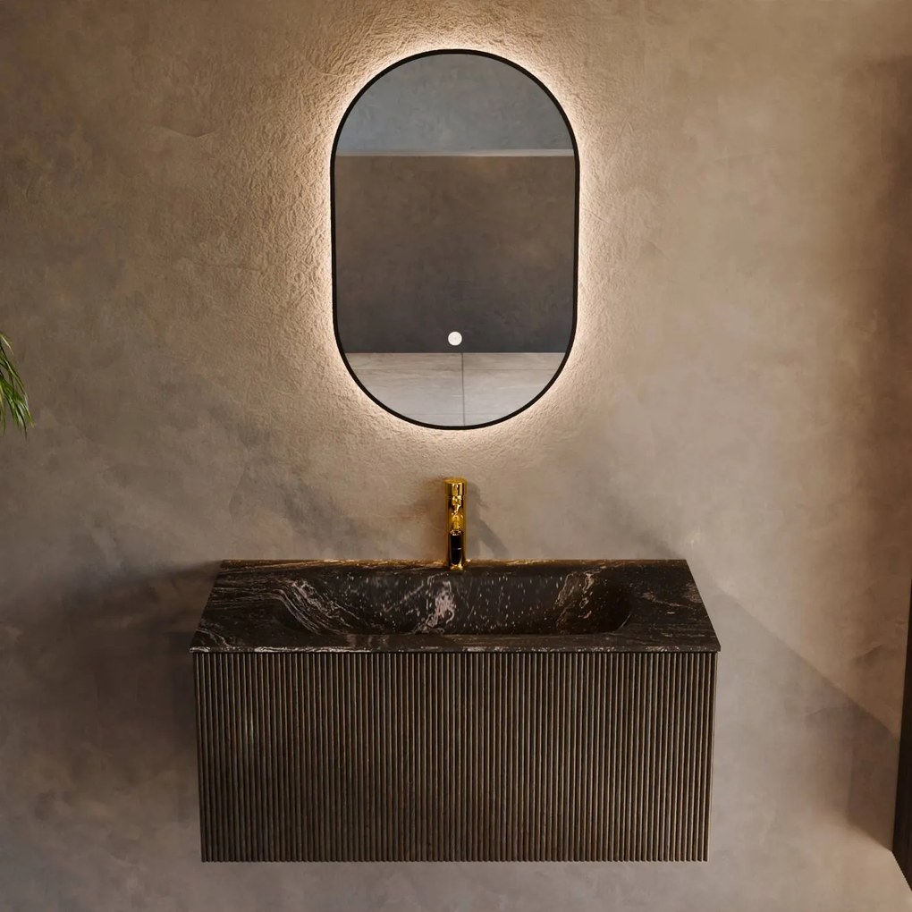Mondiaz Kurve-dlux 90cm badmeubel shadow met 1 lade en wastafel big small midden 1 kraangat lava
