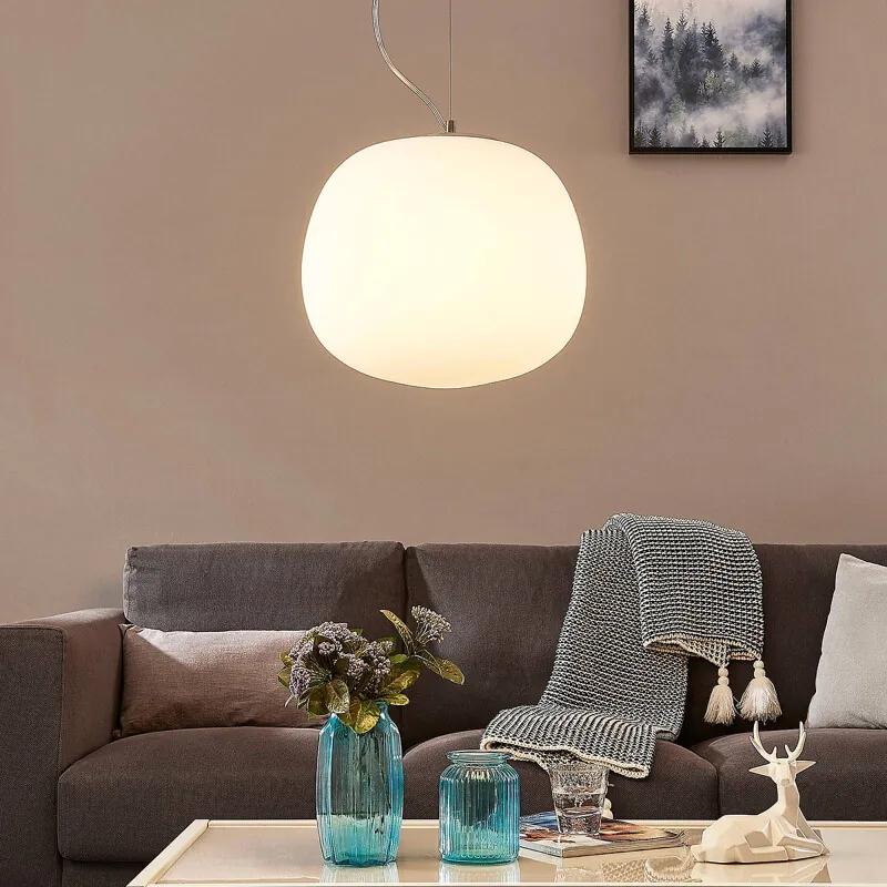 Glazen hanglamp Ginevra, rond, wit, 38 cm - lampen-24