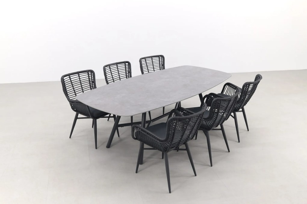 Jasmine Black/Benevento 6-persoons deens ovale dining tuinset 240x110 cm. - Betonlook