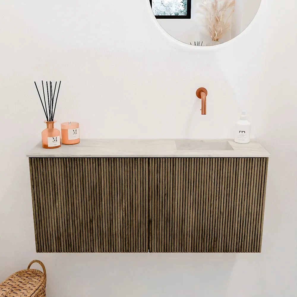 Mondiaz Joya DLux 90cm toiletmeubel dusk met wastafel faye rechts zonder kraangat ostra