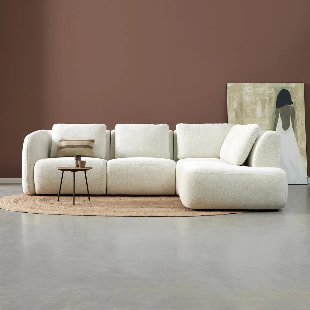 PEPP Interiors Cloud Hoekbank Met Ronde Vormen Ottoman Rechts Creme Raven 22