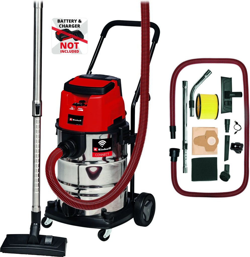 Einhell TP-VC 36/30 Li S Auto Solo - Accu Nat-/Droogzuiger - 30 L - Power X-Change