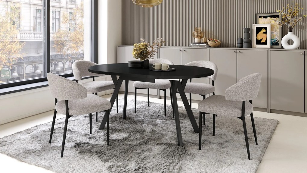 ALMO Zwarte/Zwarte poten - RONDE LOFT/INDUSTRIËLE TAFEL VOOR WOONKAMER/EETKAMER, UITSCHUIFBAAR