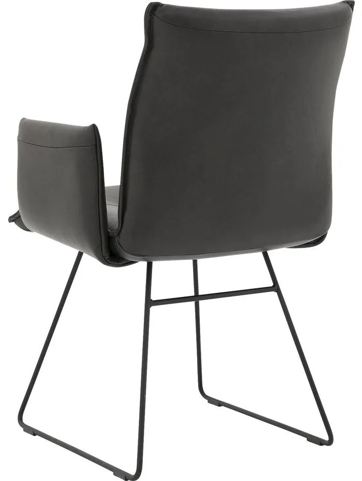 Goossens Excellent Eetkamerstoel Nica grijs leer met armleuning en Sledevoet,, modern design