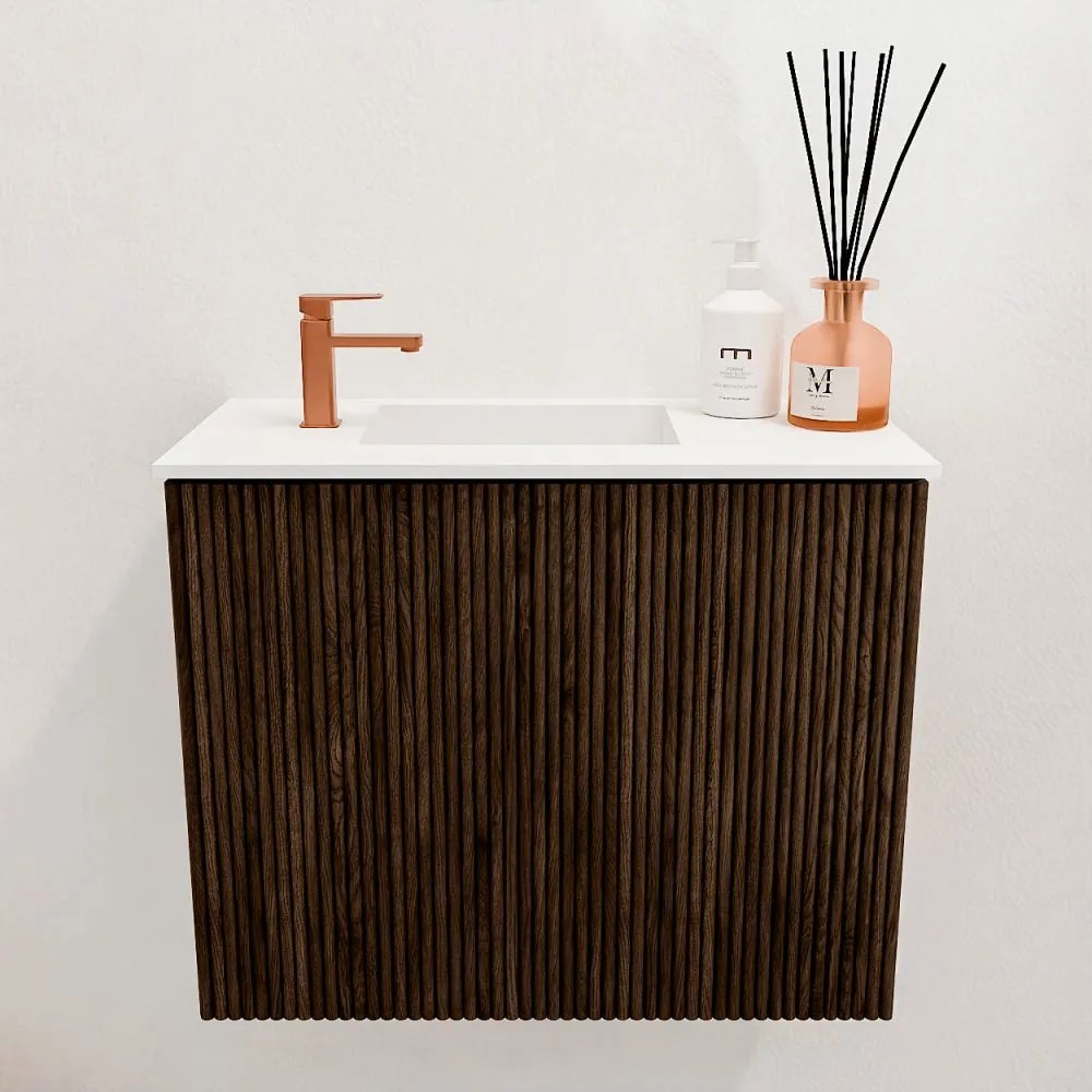 Mondiaz Joya 50cm toiletmeubel walnut met wastafel faye links 1 kraangat talc