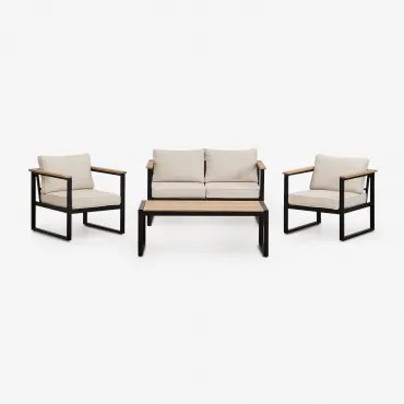 Tuinset Met 2-zitsbank, 2 Fauteuils En Salontafel In Aluminium En Lipov Acaciahout Zwart - Sklum