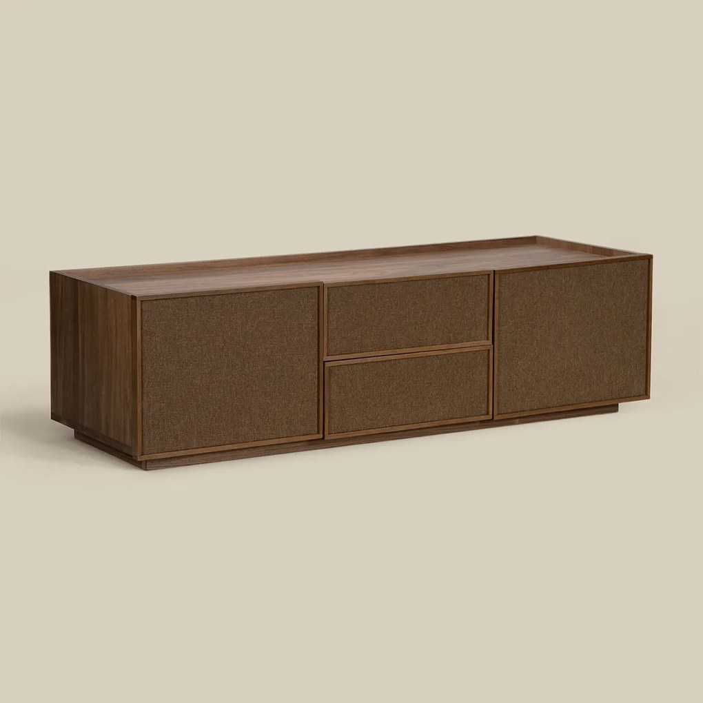 Tv-meubel Walnoot Met Stoffen Deuren 150 Cm - 150x40x40cm.