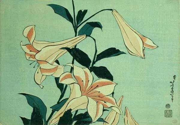 Kunstreproductie Trumpet Lilies, Hokusai, Katsushika