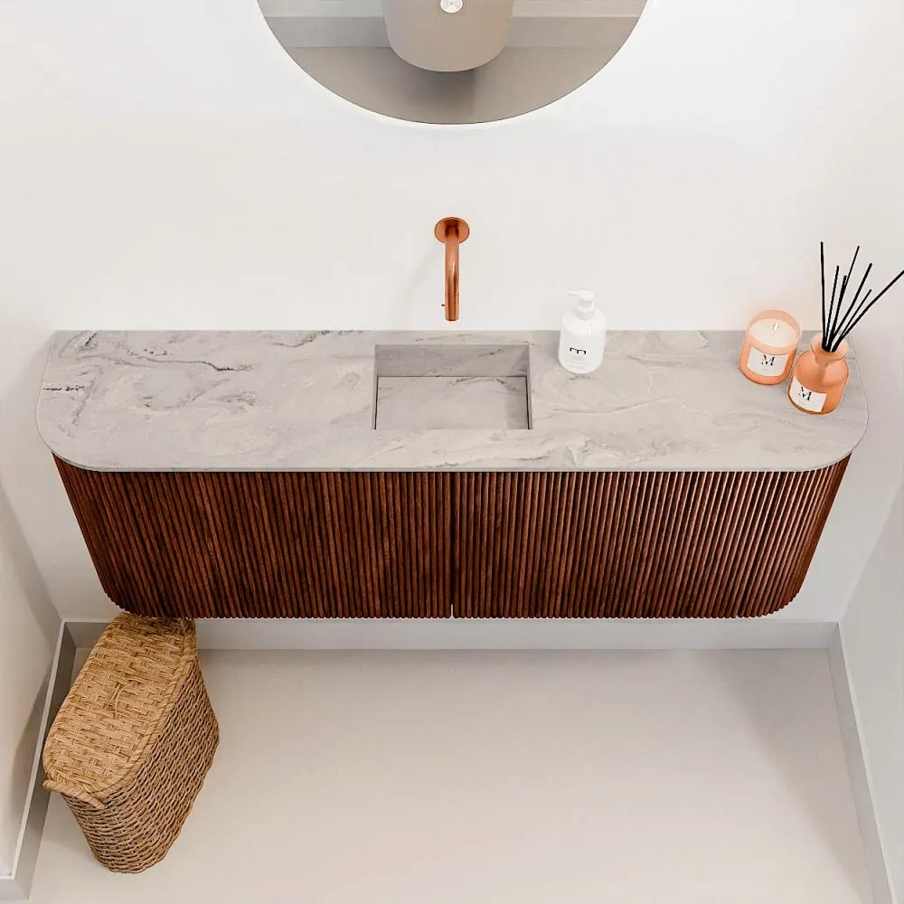 Mondiaz Joya DLux 115cm toiletmeubel ronding links/rechts ruby met wastafel faye midden zonder kraangat glace