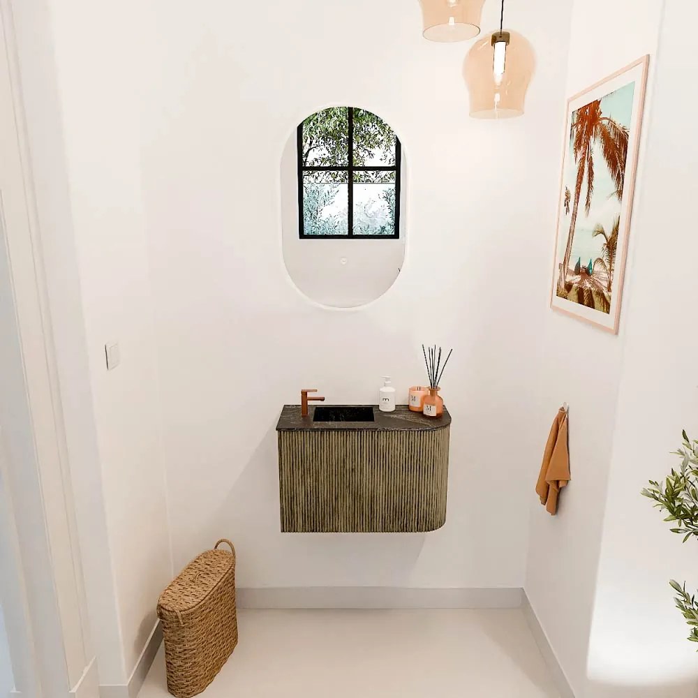 Mondiaz Joya DLux 60cm toiletmeubel ronding rechts dusk met wastafel faye links 1 kraangat lava