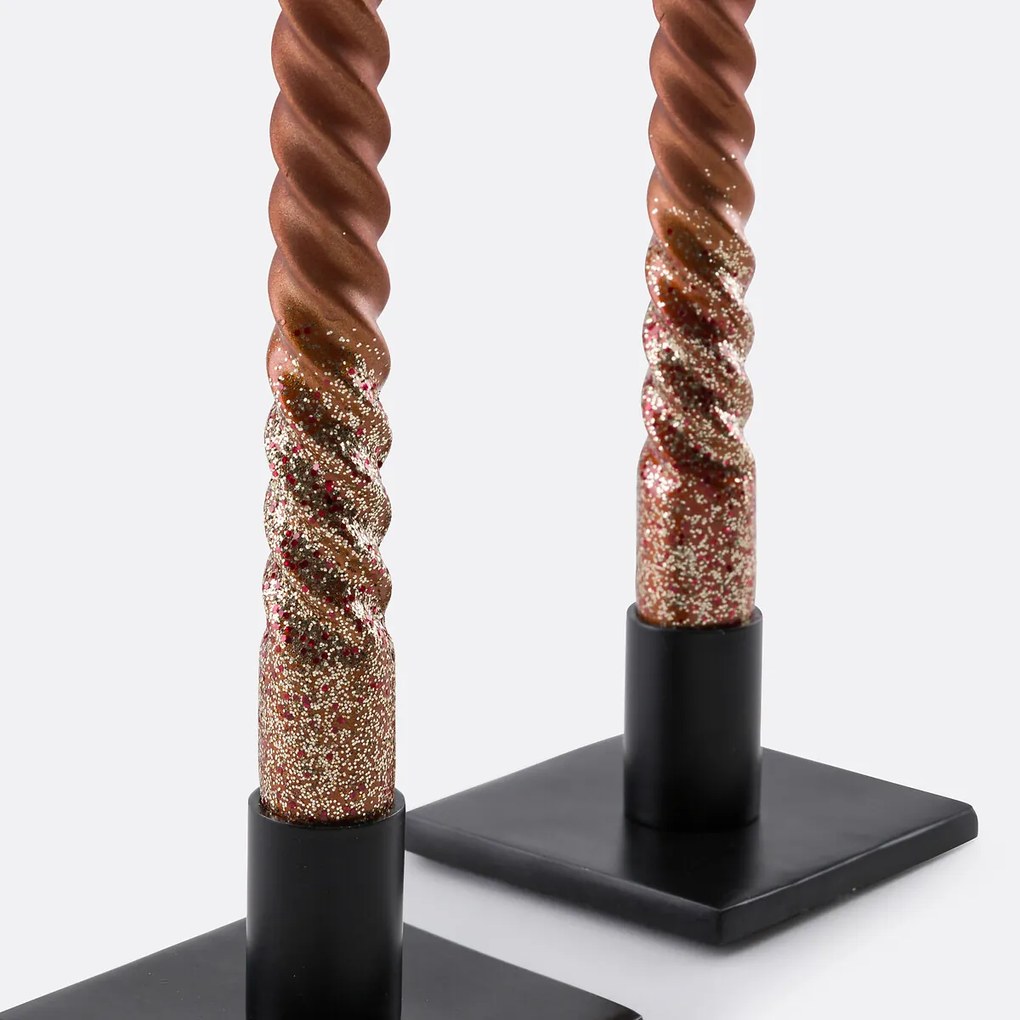 Set van 2 gedraaide kaarsen met glitters, Caspar