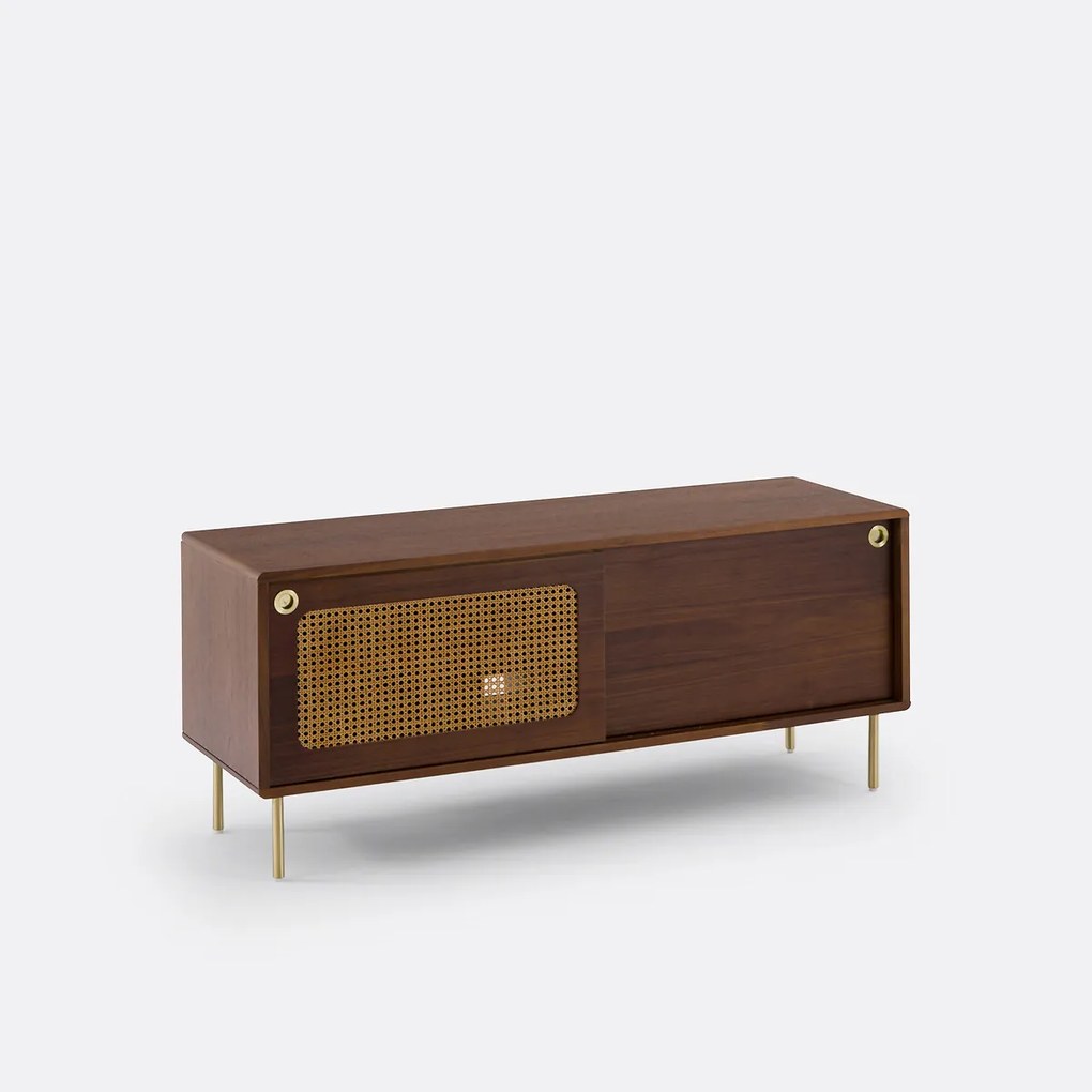 Tv-meubel van notenhout en riet, lengte 125 cm, REDPOP