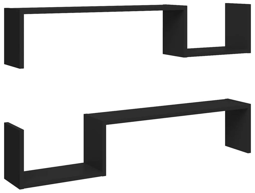 vidaXL Wandschappen 2 st 100x15x20 cm bewerkt hout zwart